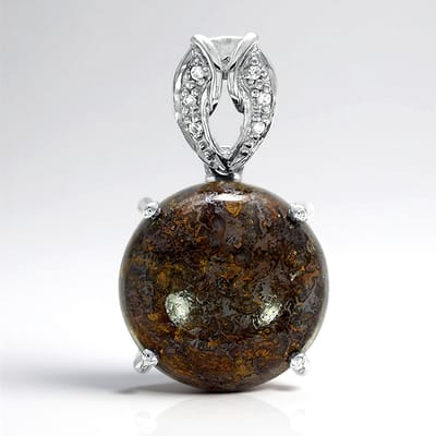 Cavill - Zilveren Hanger Dinosaurus Kwarts 11,12 ct - 925 Sterling Zilver - Ronde Cabochon - Witte Topaas 0,031 ct - Boho Vintage Dames Sieraad