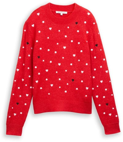 Tom Tailor Denim - Relaxed fit gebreide trui met borduursels - Maat M - red with hearts