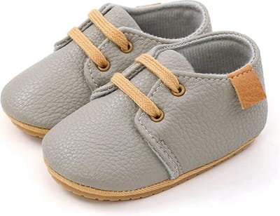Steppies - Babyschoentjes PU Leer met Veters - Grijs - Maat 17-18