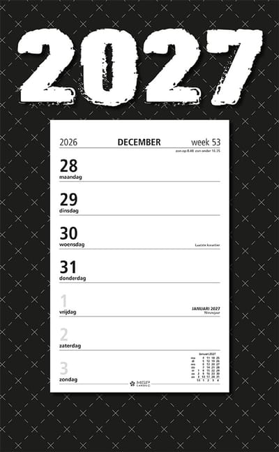 MGPcards - Week Scheurkalender 2027 - Week begint op maandag - 21 x 34 cm - Zwart