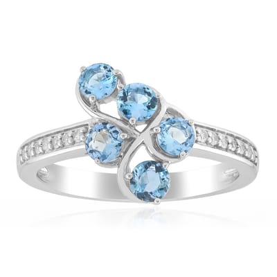 Cavill - Luxe Zilveren Ring - 925 Sterling Zilver Gerhodineerd - 0,43 ct Santa Maria Aquamarijn Rond - Zirkonia Accenten - Brazilie & Tanzania