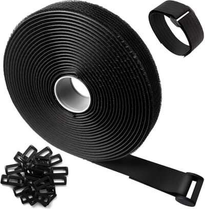 Dailygoods- Klittenband 5 m - Verstelbare Bevestigingskabelriemen - Klittenbandsluiting - Duurzaam - Zelfklevend - 25 Metalen Gespen - Bevestigingsriem