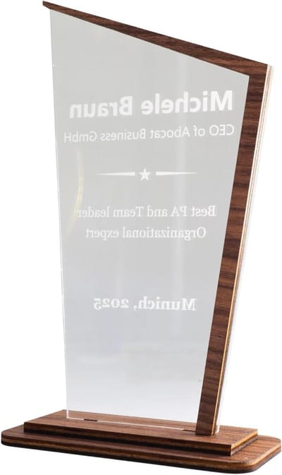 Gepersonaliseerde Trofee - Onderscheiding Beker - Evenementen Prijzen - Acryl en Notenhout - 160x70 mm - Doorzichtig