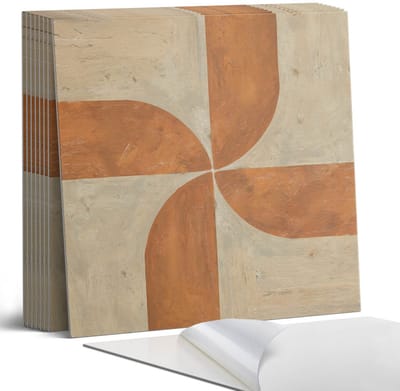 Coloray Plaktegels - Geometrie met bogen Portugese Tegels - 30 cm x 30 cm - Oranje Plaktegels - 9 stuks - Vierkant PVC Tegels - Plaktegels Keuken - Zelfklevende Vloertegels - Vinyl Tegels - Zelfklevende Tegels
