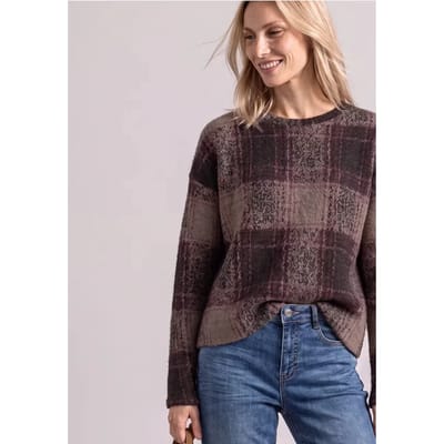 Shirt met lange mouwen, ronde hals en ruitjespatroon