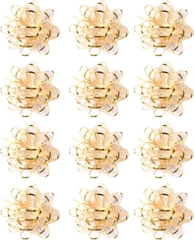 12 Stuks Gouden Cadeau Strikken Zelfklevend Versieringsassortiment voor Kerst, Verjaardag en Bruiloft, Perfect voor Cadeaus en Decoratie