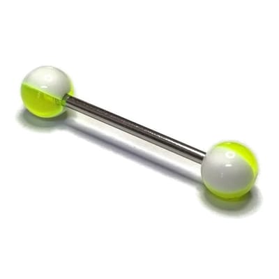 Aramat Jewels | Tongpiercings | Felgele Tongpiercing met Wit Acryl Balletjes | | | |6mm | Staal | Volwassenen | Verkleurd niet