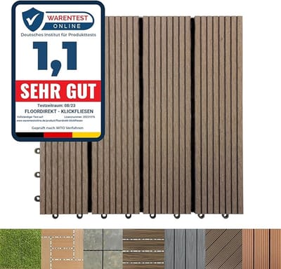 FLOORDIREKT Vlondertegel - Terrastegel - Tuintegel - WPC - Royal - Donkerbruin - 30 x 30 cm