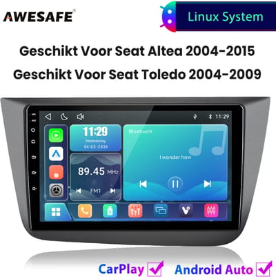 Awesafe Autoradio - Geschikt Voor Seat Altea Toledo 2004 t/m 2015 - Draadloos Carplay Android Auto - Linux systeem - Touchscreen - Bluetooth Wifi - 2004 2005 2006 2007 2008 2009 2010 2011 2012 2013 2014 2015