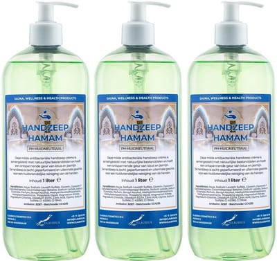 Handzeep Hamam 1 liter - set van 3 stuks - met gratis pomp - Voordeelverpakking