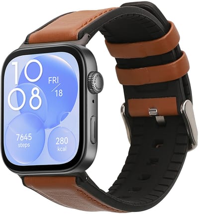 kwmobile horlogeband geschikt voor Huawei Watch Fit 3 / Fit 4 -Armband voor fitnesstracker van leer in bruin / zwart