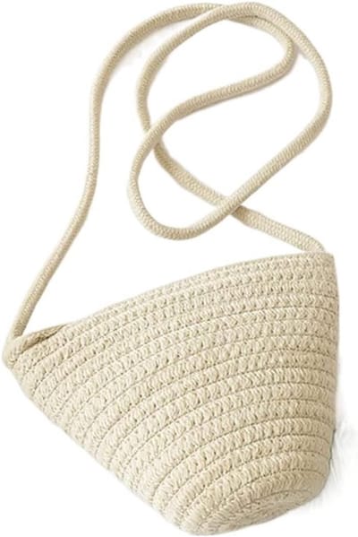 Rieten Draagtas - Stro Geweven Tas - Zomer Strand - Decoratief Kunstwerk - 20x15cm - Wit