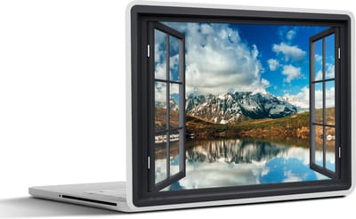 Laptop sticker - 10.1 inch - Doorkijk - Bergen - Water - 25x18cm - Laptopstickers - Laptop skin - Cover