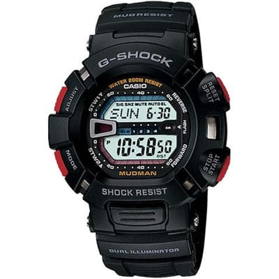 Casio Mudman Dubbele Lamp Design Modetrend Kwarts Uurwerk Hars Band Japans en Koreaans Horloge Mannen's Horloge Zwarte Wijzerplaat G9000-1V zwart