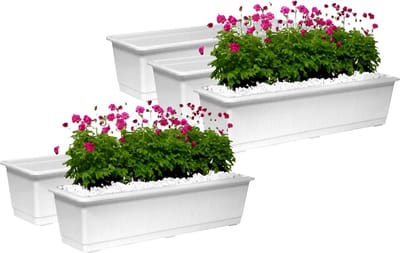 Geli Plantenbak kunststof - Set van 5x stuks - wit - L60 x B17,5 x H14,5 cm - Bloembakken/plantenbakken voor binnen/buiten