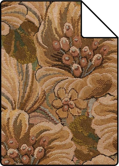 Proefstaal ESTAhome behang geborduurd bloemmotief beige bruin - 26.5 x 21 cm - 131868-S