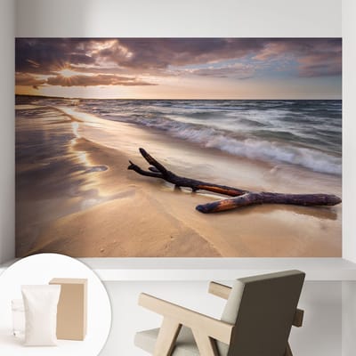 Coloray Behang - Weststrand Wanddecoratie - 104x70 cm - Blauw Behang - Voor landschapsliefhebbers en mensen die waarde hechten aan rust en ontspanning - Behang Voor de slaapkamer, voor de hal - Vliesbehang Landschappen