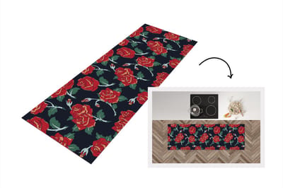 Keukenloper - Loper keuken - Rozen - Bloem - Patroon - Rood - 150x50 cm - Keukenloper vinyl
