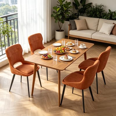 Eetkamerstoel - Set van 4 - Moderne Accentstoel - Woonkamerstoel - Gestoffeerde Stoel - Dressingstoel - Comfortabele Zitstoel - Stijlvolle Interieurstoel - Oranje