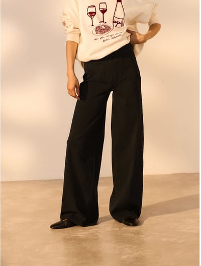 Next - Dames - Jersey denim petite broek met wijde pijpen - Petite - Zwart