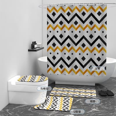 Floraweg Douchegordijn,Shower Curtain,badgordijn,badkamergordijn,Geometrie, raster, golfstreep,-topkwaliteit - digitale printen -Anti Schimmel - Inclusief 12 ringen -met 12 stuks douchegordijnhaken – Waterdicht -Wasbaar- Polyester - 180x200 cm