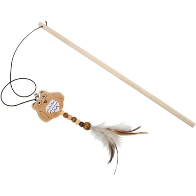 Houten Paal Grappige Kattenstok Schattige Cartoon Uil Pluche Grappige Kattenstok Vocalisatie Interactief Speelgoed beige
