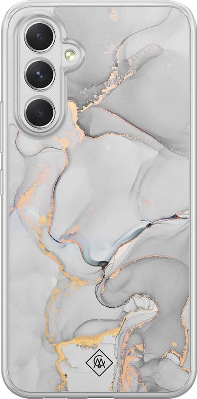 Casimoda® hoesje - Geschikt voor Samsung Galaxy A54 - Marmer Grijs - 2-in-1 case - Schokbestendig - Marble design - Verhoogde randen - Grijs, Transparant