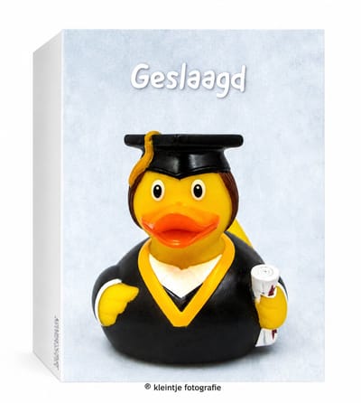 Geslaagd wenskaart – Eend felicitatiekaart voor diploma & eindexamen | Kleintje Fotografie