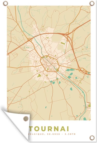 Muurdecoratie Kaart - België - Tournai - Stadskaart - Plattegrond - 120x180 cm - Tuinposter - Tuindoek