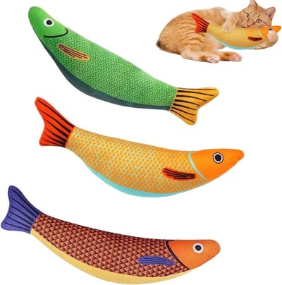 Kat speelgoed set - 3-delig vissen ontwerp - Pluche en wasbaar - Stimuleert jachtinstinct - ShopVlot