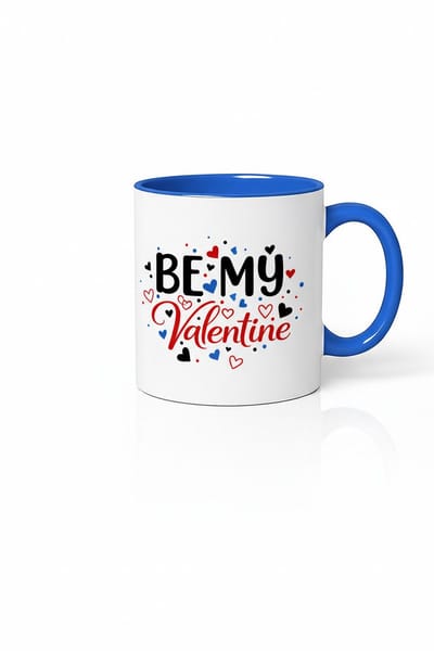Valentijn Mok 'Be My Valentine' met Hartjes & Blauwe Accent - Perfect Liefdes Cadeau