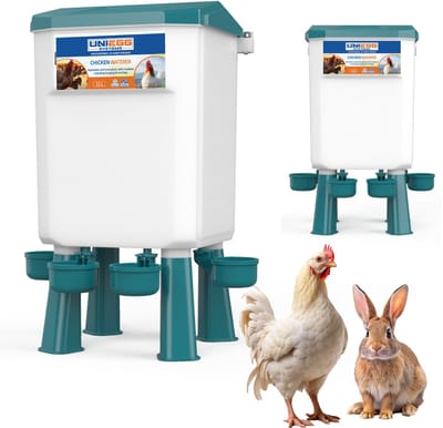 UniEgg® Drinker - 11 Liter (Groen) - automatisch en innovatief 4 drinkers, inclusief ophangset en poten - drinkbak kip en ander pluimvee of gevogelte