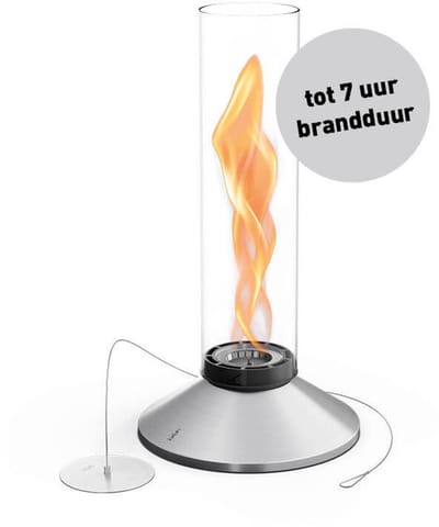höfats SPIN X Tafelvuur 900 zilver extra lange brandduur, rook- en roetvrije tafelhaard voor binnen en buiten, voor tafeldecoratie, verwarmende vuurkolom