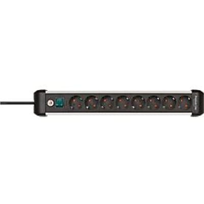 Brennenstuhl Premium-Alu-Line contactdoosstrook, 8-voudig, aluminium, 3m kabel, verlichte veiligheidsschakelaar, 45° opstelling, zwart/zilver