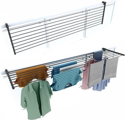 Duo balkondroogrek - opklapbaar - ideaal voor terras en balkon - 1 stuk - antraciet - roestvrij staal en aluminium - 202 cm