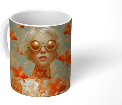 Mok - Koffiemok - Goudvissen - Oranje - Vrouw - Blond - Mokken - 350 ML - Beker - Koffiemokken - Theemok