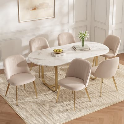 Eetkamerstoelen set van 6 - 6 Stuks - Comfortabel Ademend Fluweel Stoelen - Modern Design - Fluweel - Beige Goud