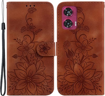 Coverup Hoesje - Geschikt voor Motorola Edge 50 Fusion Hoesje - Coverup Bloemen Book Case - Bruin