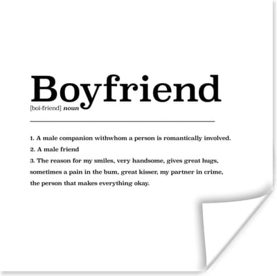 Poster Woordenboek - Boyfriend - Vriend definitie - Spreuken - Quotes - 100x100 cm XXL