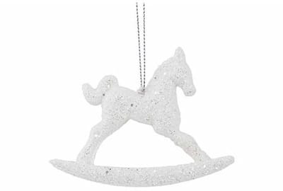 Wit Glitter Schommelpaard Hanger – 8 cm