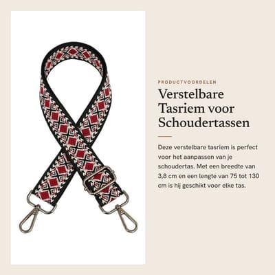 Dailygoods- Tasriem Verstelbaar 75-130 cm - Schouderband voor Tas - 3,8 cm Breed - Boho Tassenriem - Polyester - Bronsgesp - Schouderriem