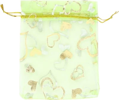 Fako Bijoux - 20 Organza Zakjes - 9x12 cm - Feestzakjes - Snoepzakjes - Cadeauzakjes - Sieradenzakjes - Hart Lichtgroen - 9x12cm - 20 Stuks