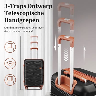 4-delige Kofferset – Afneembare zwenkwielen - Handbagage & Check-in Koffers –14 inch / 20 inch / 24 inch / 28 inch – Cijferslot – 360° Geruisloze Wielen – Lichtgewicht & Stevig – Modern Design - Zwart