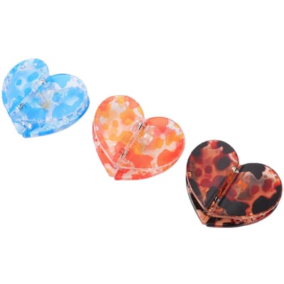 3 Stuks Magnetische Hartvormige Haarclips Anti-slip Sterke Houding Dames Styling Haarclips Luipaard Bruin Blauw Oranje white