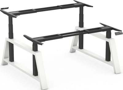 Worktrainer - OakDesk Dubbel Zit Sta Bureau - Hoogte 73,5 - 137,5 cm - Breedte 107,5 - 180 cm - Zwart/Wit - Linak DPG Memory Bediening - In Hoogte Verstelbaar Bureau Duo Onderstel - Elektrisch Frame