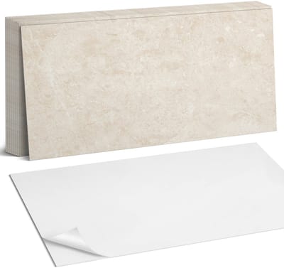 Coloray Plaktegels - Natuurlijke lichte steen Zelfklevende Wandtegels - 40 cm x 20 cm - Romig Plaktegels - 10 stuks - Rechthoek PVC Tegels - Plaktegels Badkamer - Vloertegels Zelfklevend - Vinyltegels Vloer Zelfklevend - Portugese Tegels
