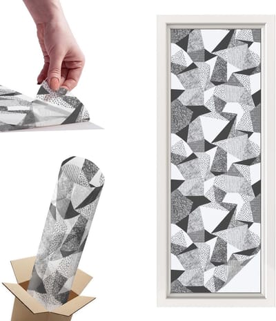 Tulup Raamfolie Anti inkijk - Geometrische figuren Privacy Folie Raam - 50x146 cm - Zwart-wit Anti inkijk Folie - Raamfolie Tegen inkijk Glas in Lood - Voor op kantoor, voor de woonkamer, voor de hal - Raamfolie Zonwering