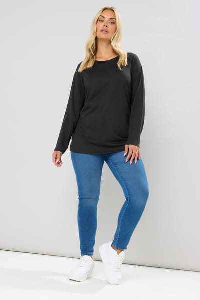 Yours Basic Top Met Lange Mouwen & Ronde Hals In Zwart Size 44