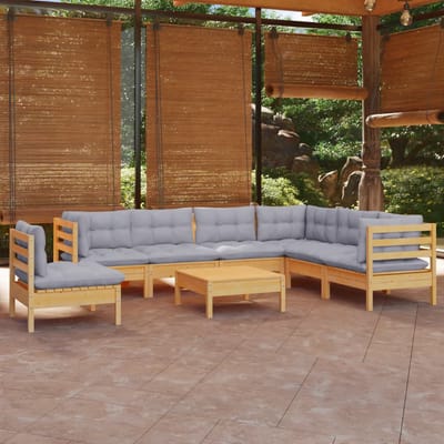 vidaXL - 8-delige - Loungeset - met - grijze - kussens - grenenhout