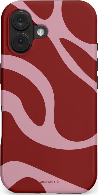 Casetastic hoesje geschikt voor Apple iPhone 16 - MagSafe - Dubbellaagse bescherming - Roze Rode Framboos Blobs - Fashion Case - Bordeaux Lila
